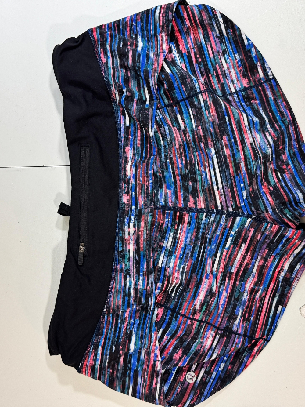 lululemon athletica Men's Black with Blue and Pink Striped Running Shorts